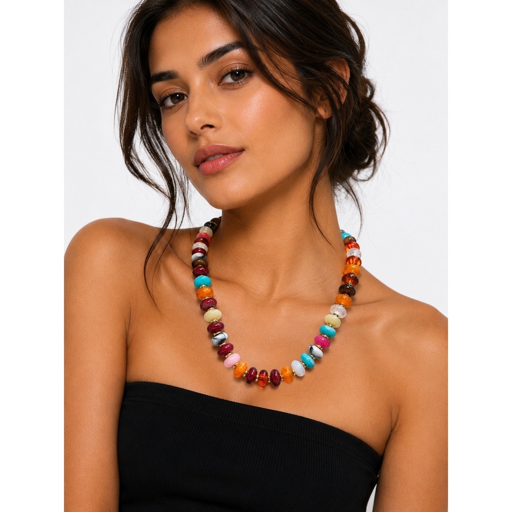 NEW‎ Colorful Acrylic Beaded Necklace Multicolor Resin Statement Necklace